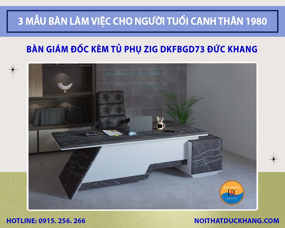 Bàn giám đốc kèm tủ phụ Zig DKFBGD73 Đức Khang