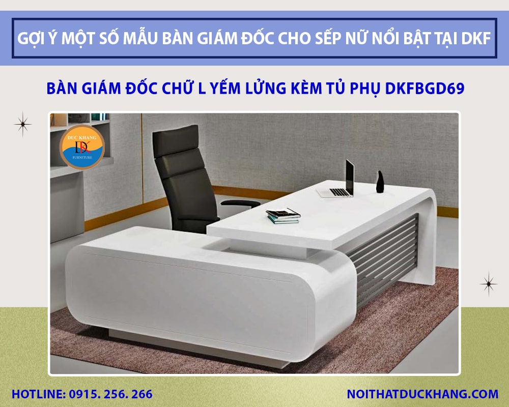 Bàn giám đốc chữ L yếm lửng kèm tủ phụ DKFBGD69