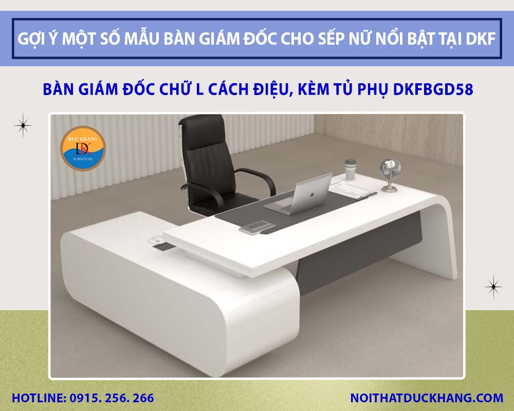 Bàn giám đốc chữ L cách điệu, kèm tủ phụ DKFBGD58
