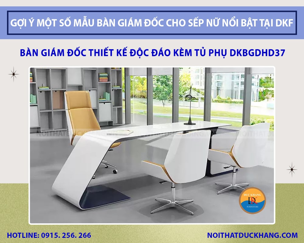 Bàn giám đốc thiết kế độc đáo kèm tủ phụ DKBGDHD37