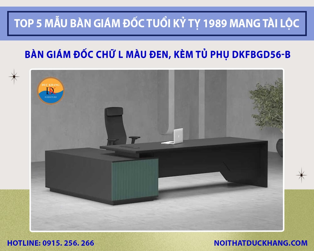 Bàn giám đốc chữ L màu đen, kèm tủ phụ DKFBGD56-B Bàn giám đốc chữ L màu đen, kèm tủ phụ DKFBGD56-B