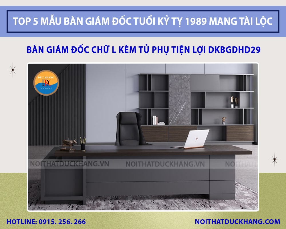 Bàn giám đốc chữ L kèm tủ phụ tiện lợi DKBGDHD29 Bàn giám đốc chữ L kèm tủ phụ tiện lợi DKBGDHD29