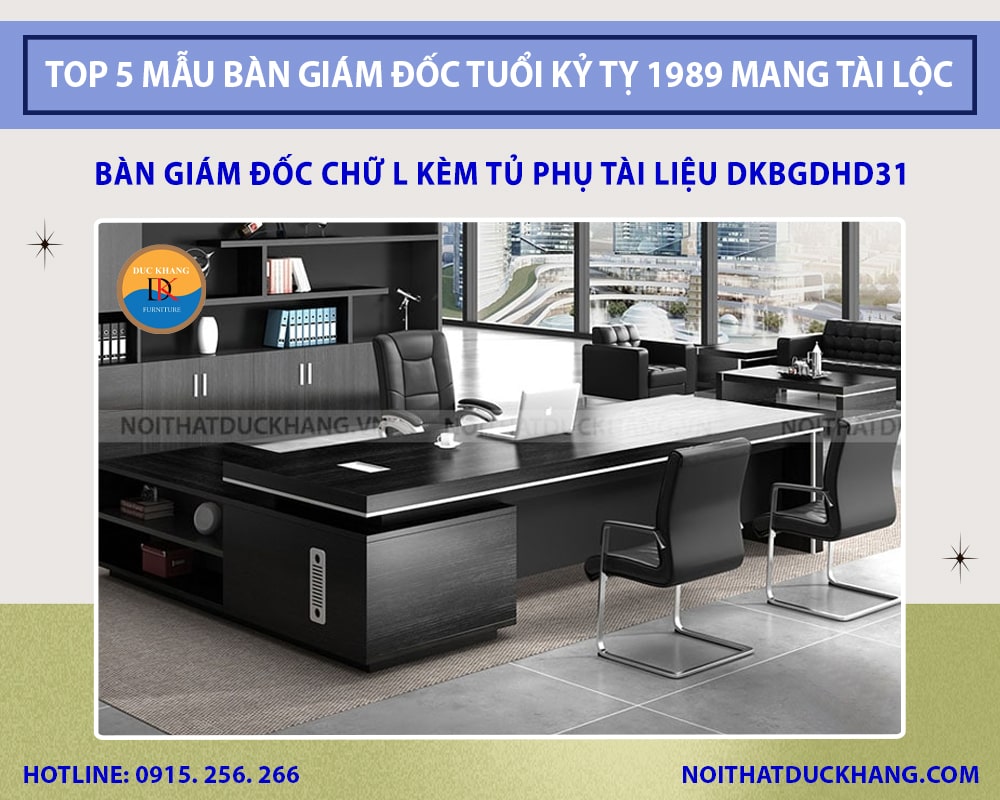 Bàn giám đốc chữ L kèm tủ phụ tài liệu DKBGDHD31 Bàn giám đốc chữ L kèm tủ phụ tài liệu DKBGDHD31
