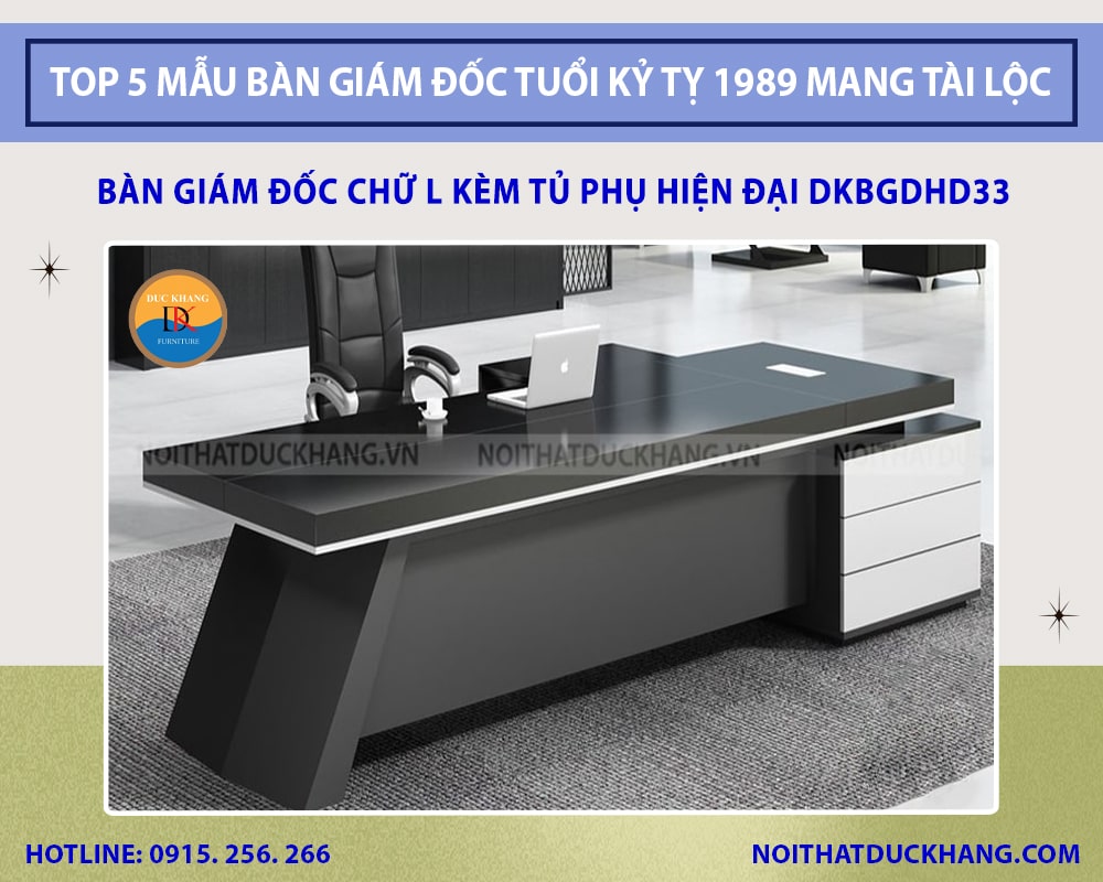 Bàn giám đốc chữ L kèm tủ phụ hiện đại DKBGDHD33 Bàn giám đốc chữ L kèm tủ phụ hiện đại DKBGDHD33