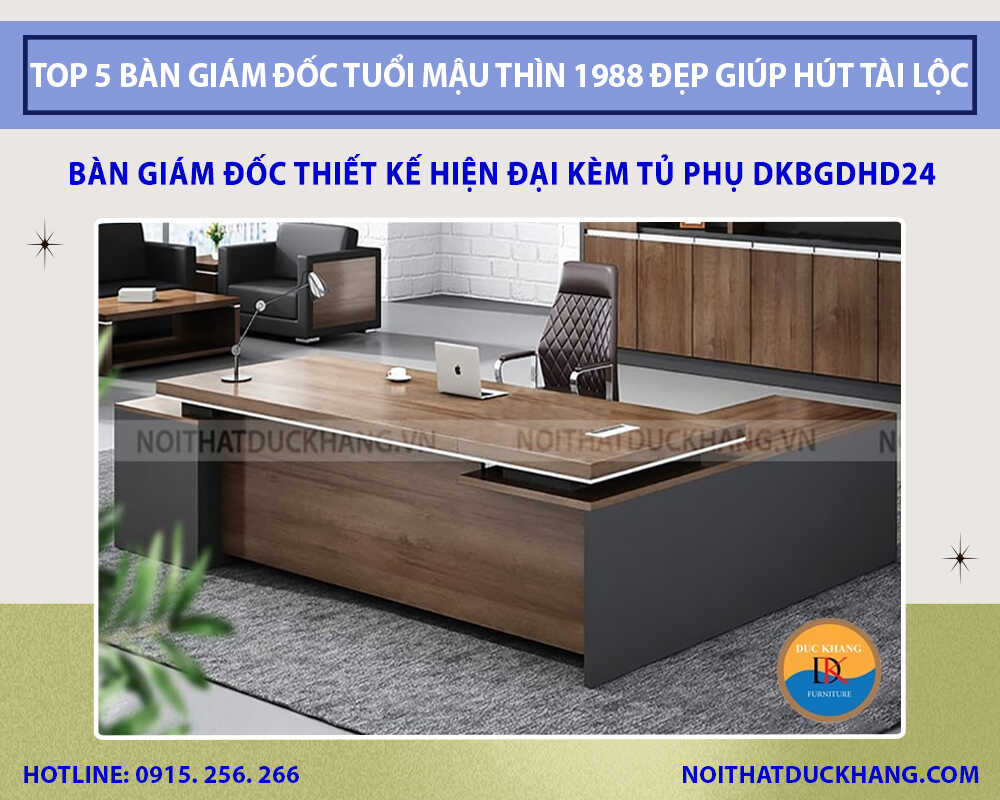 Bàn giám đốc thiết kế hiện đại kèm tủ phụ DKBGDHD24