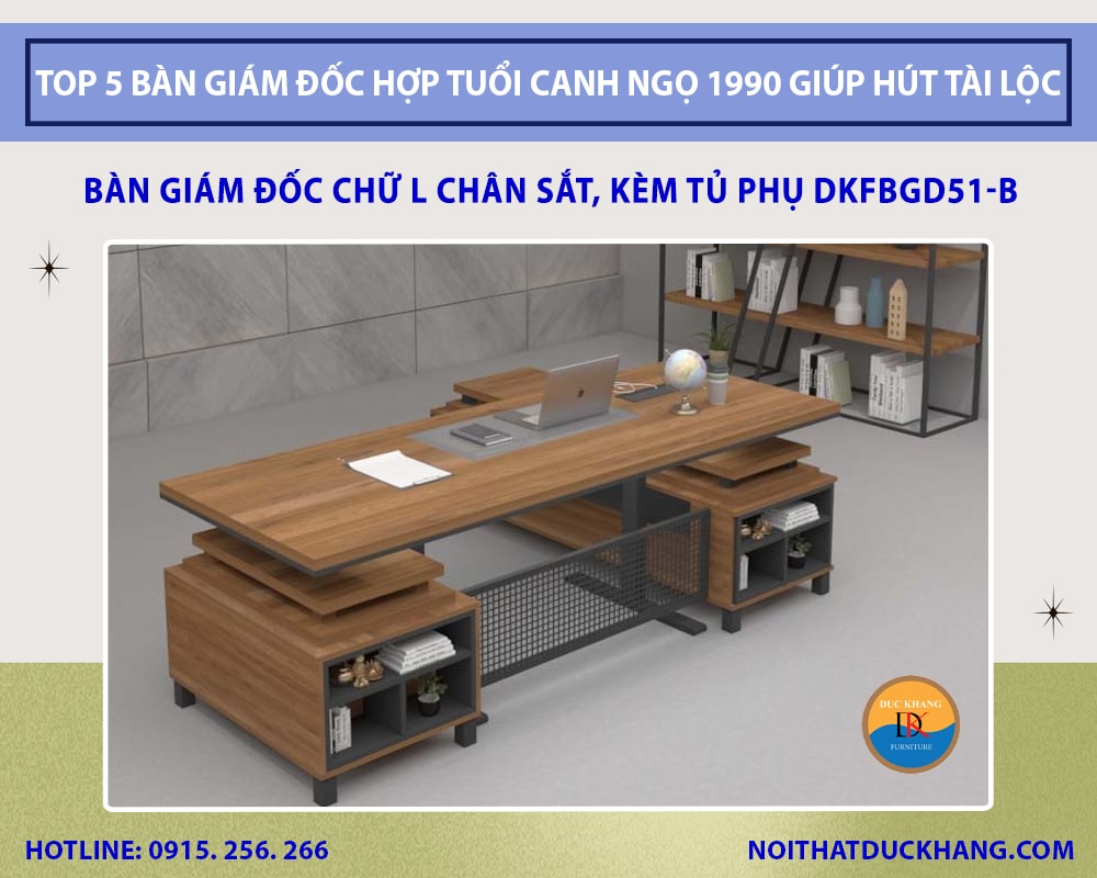 Bàn giám đốc chữ L chân sắt, kèm tủ phụ DKFBGD51-B