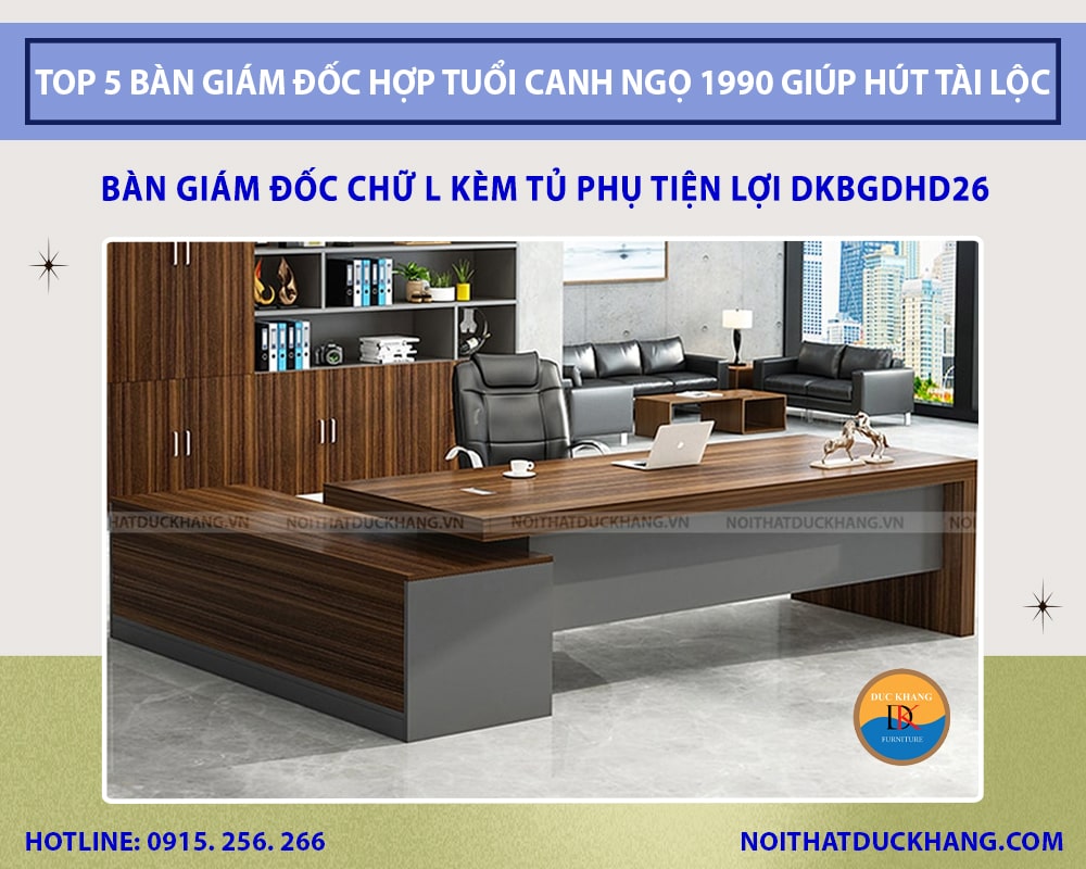 Bàn giám đốc chữ L kèm tủ phụ tiện lợi DKBGDHD26