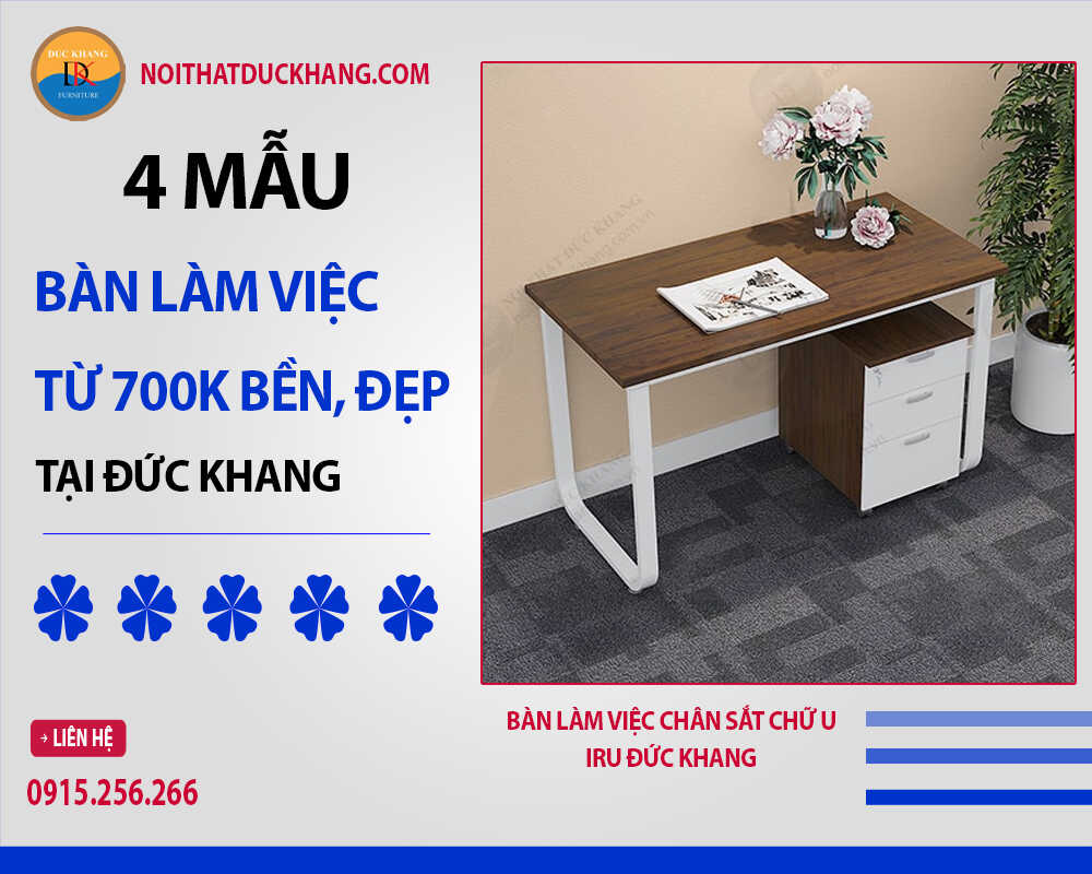 Bàn làm việc chân sắt chữ U IRU Đức Khang