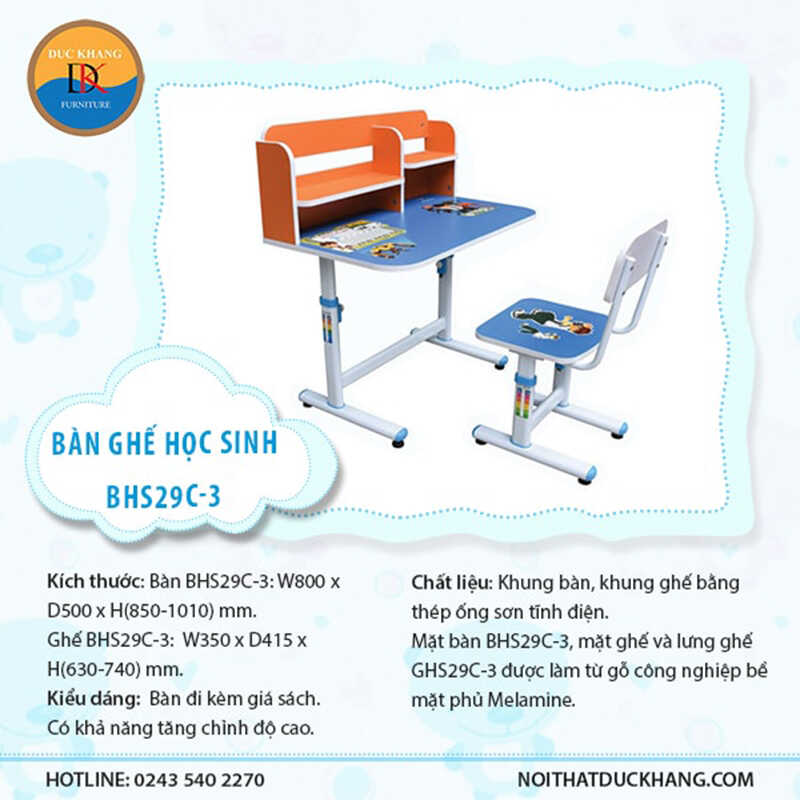 Bàn học sinh Hòa Phát BHS29C-3 kèm giá tiện lợi