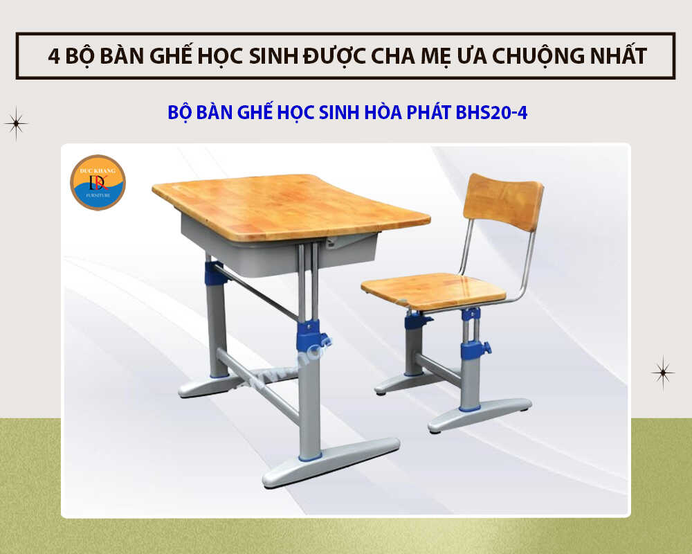 Bộ bàn ghế học sinh BHS20-4 Hòa Phát mặt gỗ tự nhiên