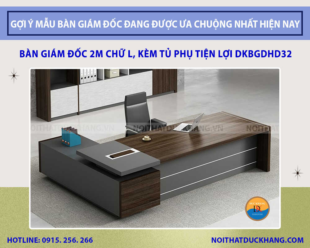 Bàn giám đốc 2m chữ L, kèm tủ phụ tiện lợi DKBGDHD32