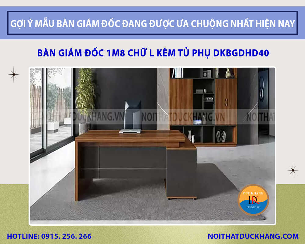 Bàn giám đốc 1m8 chữ L kèm tủ phụ DKBGDHD40