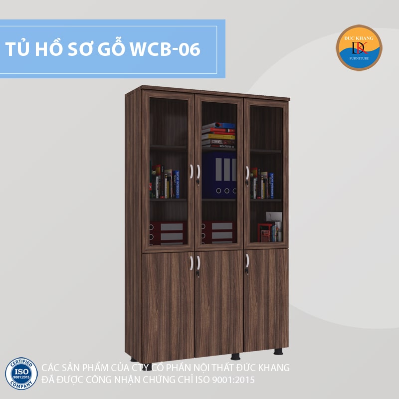 Tủ hồ sơ gỗ WCB-06 3 buồng 3 cánh kính