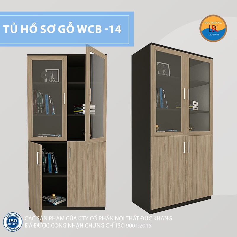 Tủ hồ sơ gỗ WCB -14 nhiều ngăn 2 cánh kính