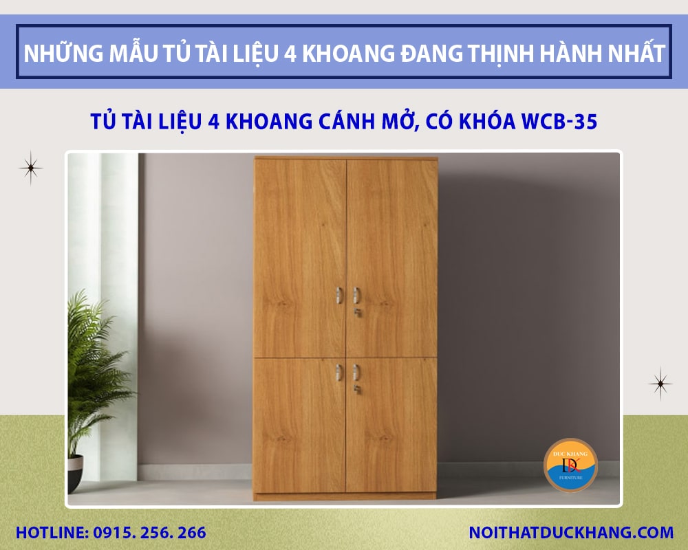 Tủ tài liệu 4 khoang cánh mở, có khóa WCB-35 Tủ tài liệu 4 khoang cánh mở, có khóa WCB-35