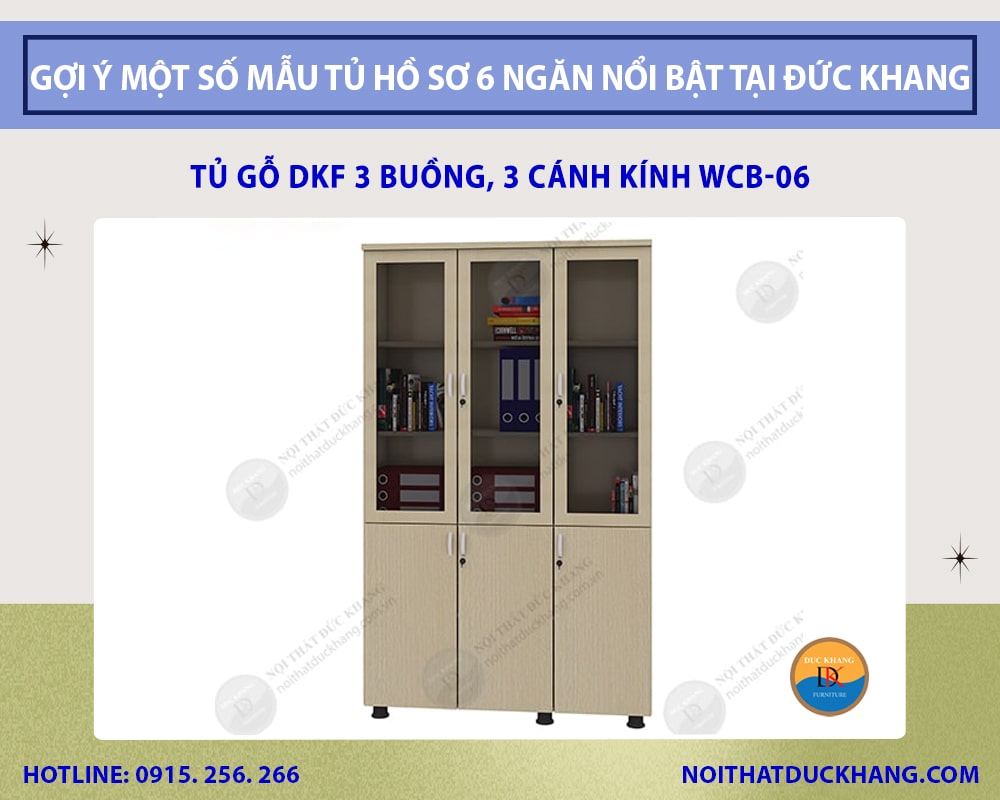 Tủ gỗ DKF 3 buồng, 3 cánh kính WCB-06