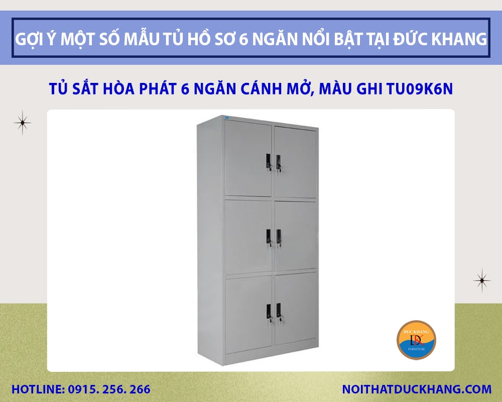 Tủ sắt Hòa Phát 6 ngăn cánh mở, màu ghi TU09K6N
