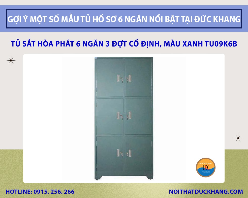 Tủ sắt Hòa Phát 6 ngăn 3 đợt cố định, màu xanh TU09K6B