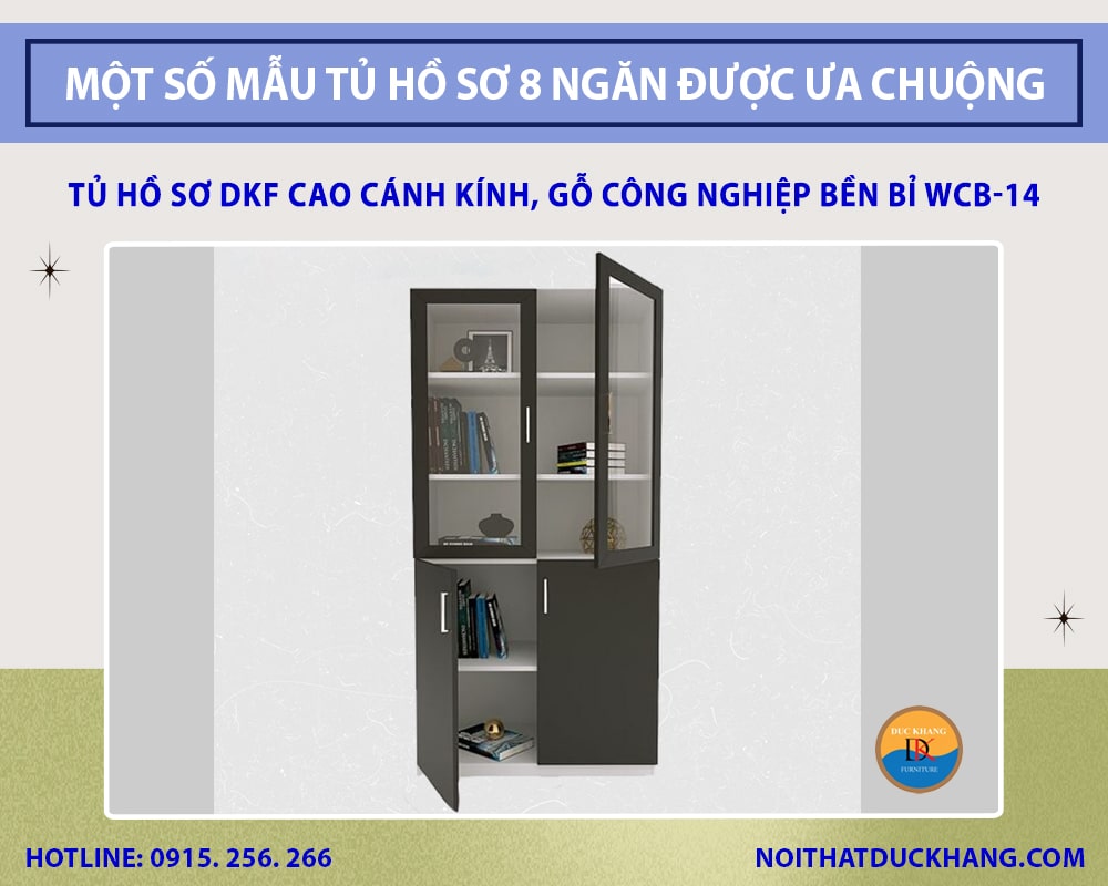 Tủ hồ sơ DKF cao cánh kính, gỗ công nghiệp bền bỉ WCB-14