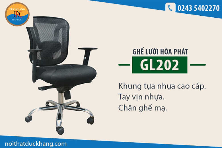 Ghế xoay Hòa Phát GL202 lưng lưới, khung tựa nhựa màu đen Ghế xoay Hòa Phát GL202 lưng lưới, khung tựa nhựa màu đen
