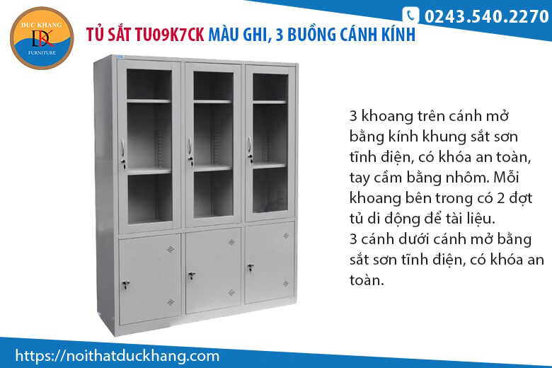 Top 4 mẫu tủ hồ sơ 3 buồng cánh kính cho văn phòng hiện đại