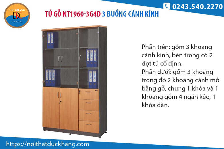 Top 4 mẫu tủ hồ sơ 3 buồng cánh kính cho văn phòng hiện đại