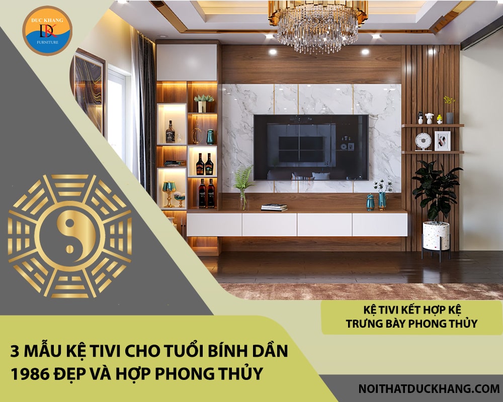 Kệ tivi kết hợp kệ trưng bày phong thủy Kệ tivi kết hợp kệ trưng bày phong thủy