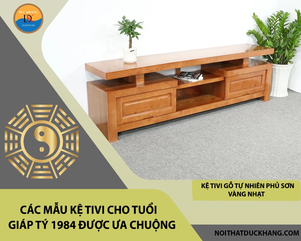 Kệ tivi gỗ tự nhiên phủ sơn vàng nhạt