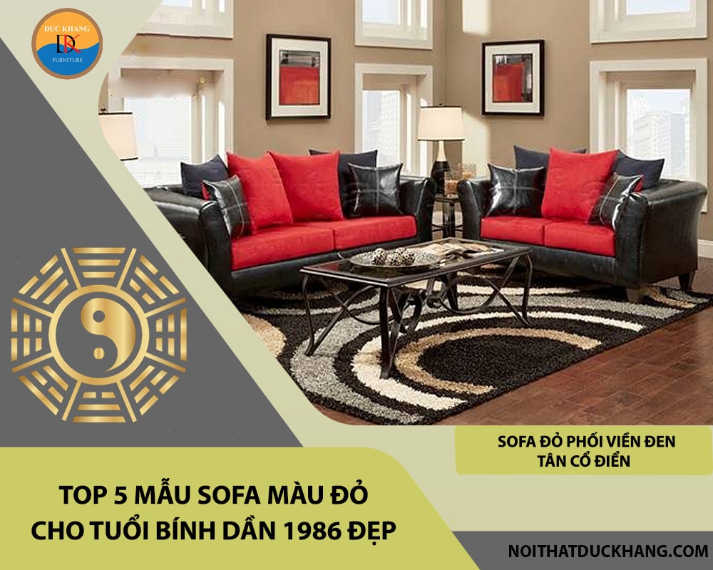 Sofa đỏ phối viền đen tân cổ điển Sofa đỏ phối viền đen tân cổ điển