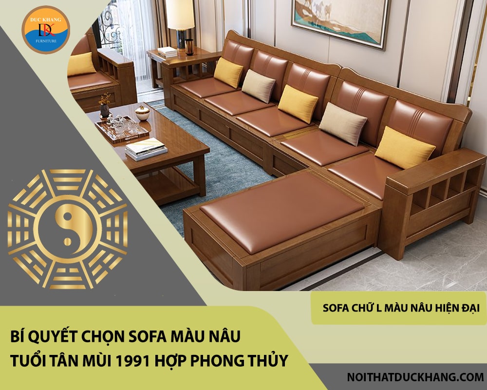 Sofa chữ L màu nâu hiện đại Sofa chữ L màu nâu hiện đại