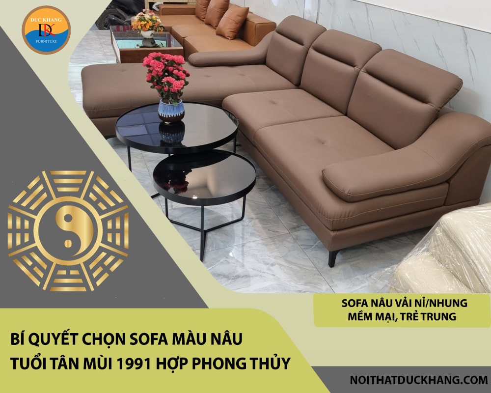 Sofa nâu vải nỉ/nhung mềm mại, trẻ trung Sofa nâu vải nỉ/nhung mềm mại, trẻ trung
