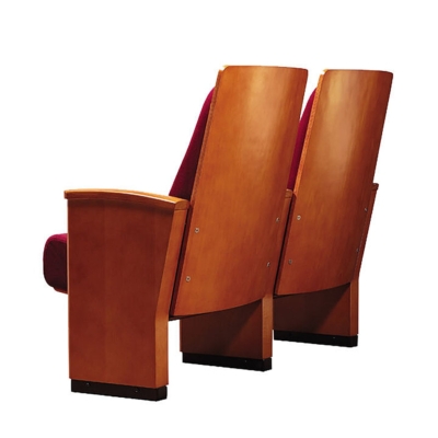 Ghế hội trường gỗ tự nhiên vách liền chân, đệm mút lạnh kèm bàn viết