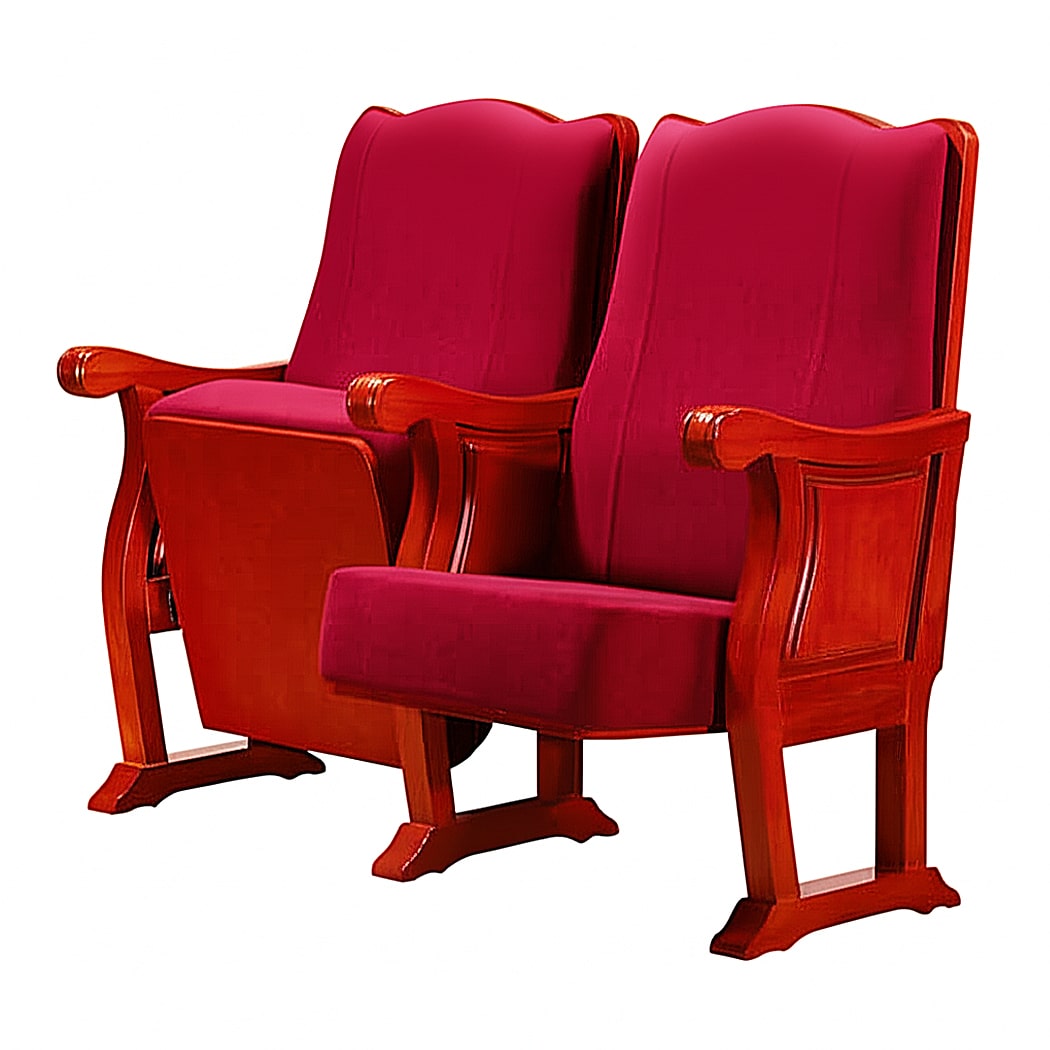 Ghế hội trường gỗ tự nhiên đệm mút đúc lạnh, bọc vải nỉ màu đỏ HJ99B