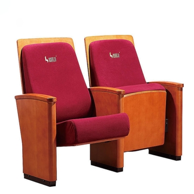 Ghế hội trường gỗ tự nhiên vách liền chân, đệm mút lạnh kèm bàn viết