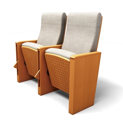 Ghế hội trường gỗ tự nhiên vách liền chân, đệm mút lạnh kèm bàn viết