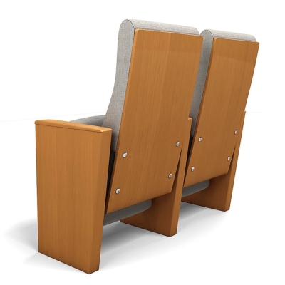 Ghế hội trường gỗ tự nhiên vách liền chân, đệm mút lạnh kèm bàn viết