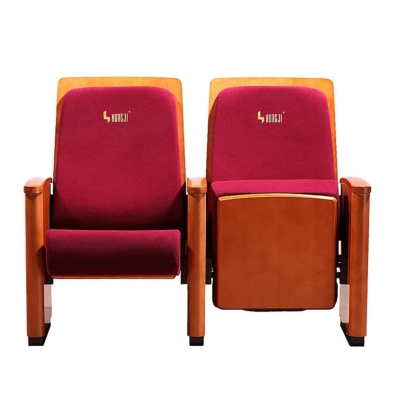 Ghế hội trường gỗ tự nhiên vách liền chân, đệm mút lạnh kèm bàn viết