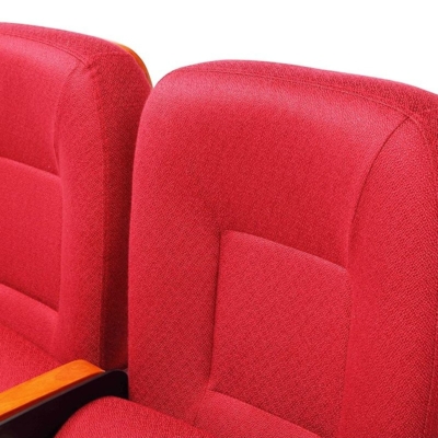 Ghế hội trường nhập khẩu chân nhôm đúc kiểu dáng chữ Q, bọc nỉ, tay vịn ốp gỗ kèm bàn viết