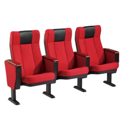 Ghế hội trường nhập khẩu bọc nỉ, chân thép bám sàn, tay vịn ốp gỗ bền đẹp