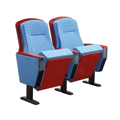 Ghế hội trường nhập khẩu bọc nỉ, chân thép bám sàn, tay vịn ốp gỗ bền đẹp