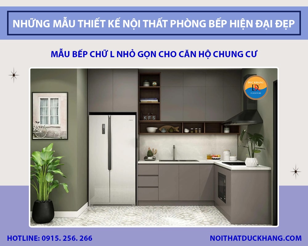 Mẫu bếp chữ L nhỏ gọn cho căn hộ chung cư