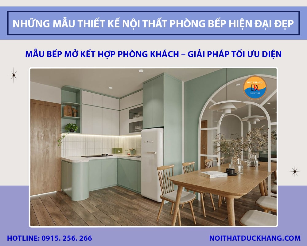 Mẫu bếp mở kết hợp phòng khách – giải pháp tối ưu diện tích