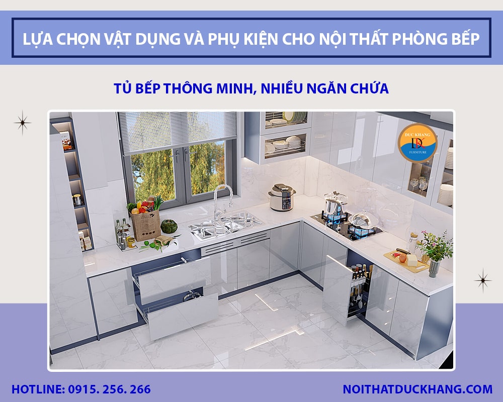 Tủ bếp thông minh, nhiều ngăn chứa
