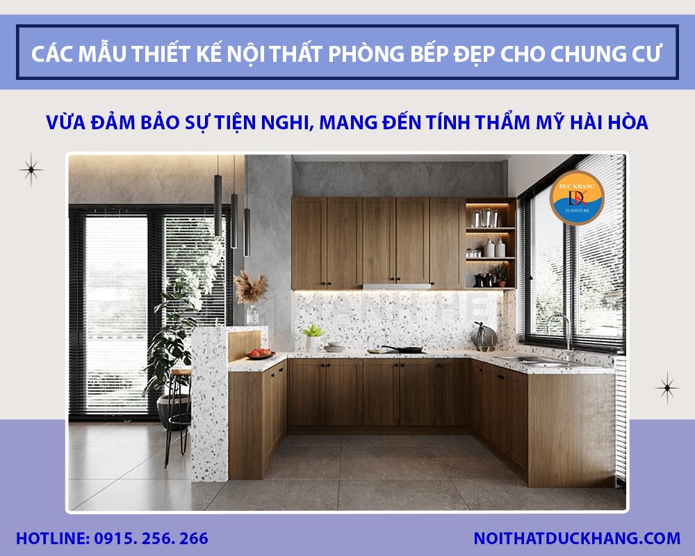 Thiết kế nội thất phòng bếp đẹp, đơn giản cho chung cư hiện đại