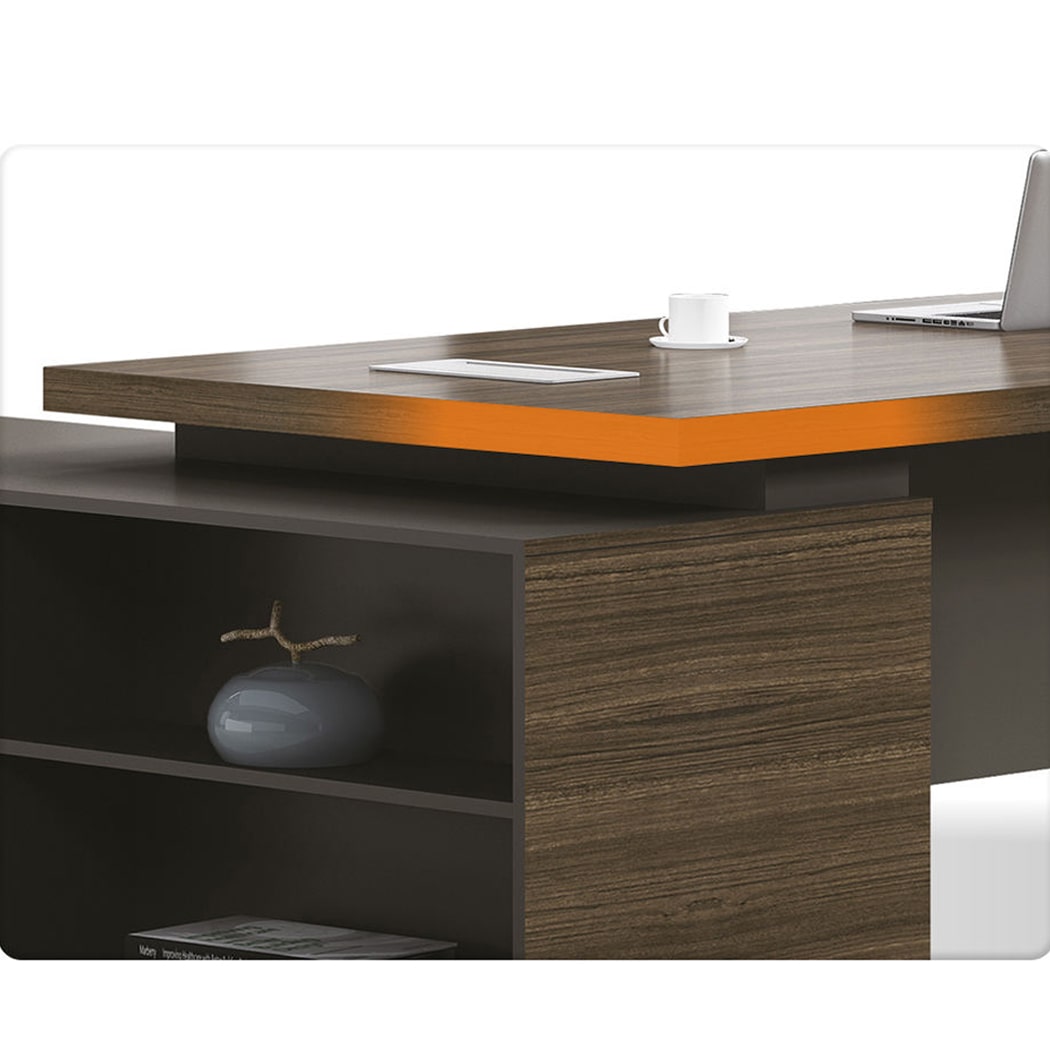 Bàn giám đốc hiện đại 2m chữ L, chân gỗ kèm tủ phụ DKBGDHD42