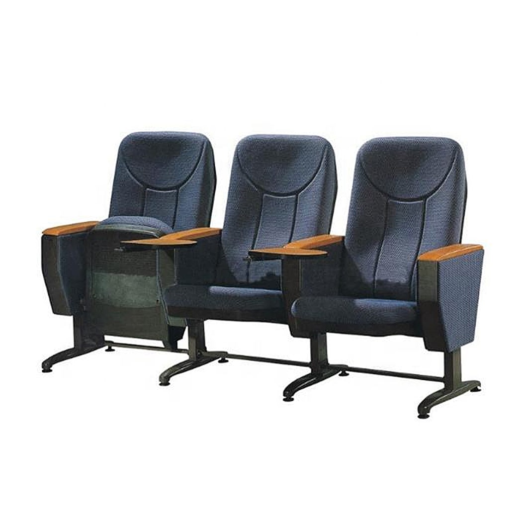 Ghế hội trường bọc nỉ, chân thép bám sàn, ốp lưng và đệm ngồi nhựa PP kèm bàn viết