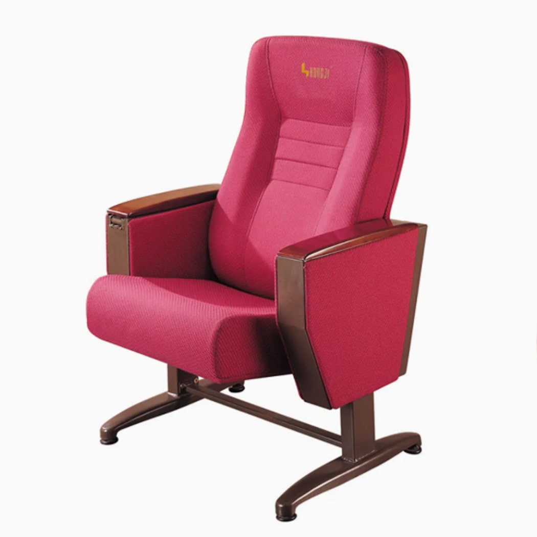 Ghế hội trường bọc nỉ, chân thép bám sàn, đệm mút bọc vải nỉ đỏ HJ58B