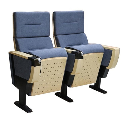 Ghế hội trường khung thép, ốp gỗ ván dán, tay vịn ốp gỗ phủ kèm bàn viết