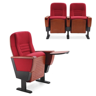 Ghế hội trường khung thép, ốp gỗ ván dán, tay vịn ốp gỗ phủ kèm bàn viết