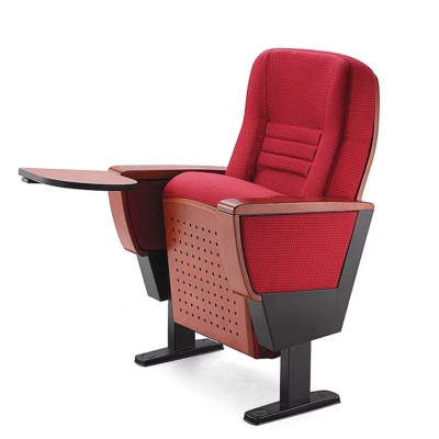 Ghế hội trường khung thép, ốp gỗ ván dán, tay vịn ốp gỗ phủ kèm bàn viết